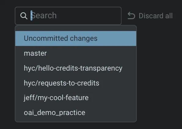 Changing diff view against an arbitrary branch.
